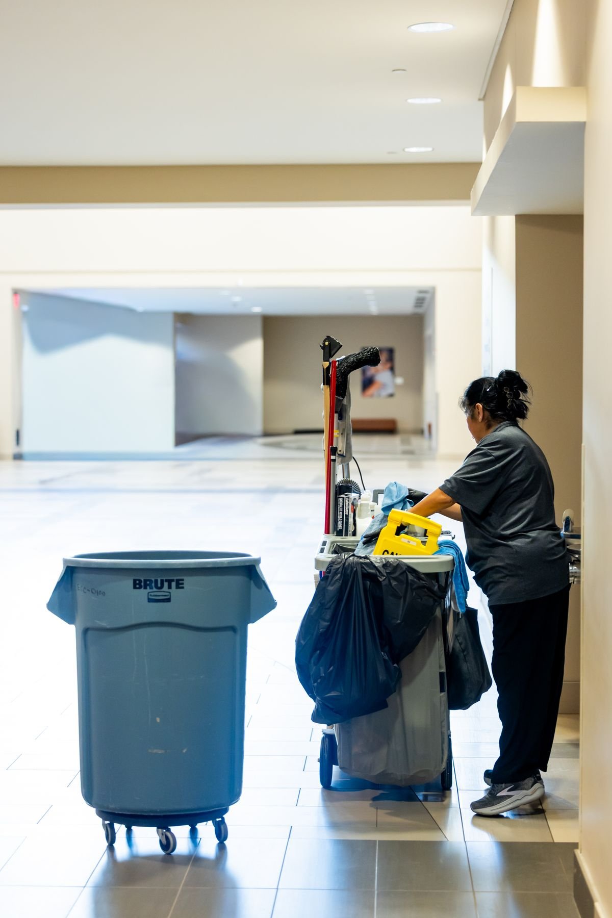 Professional cleaning staff at work
